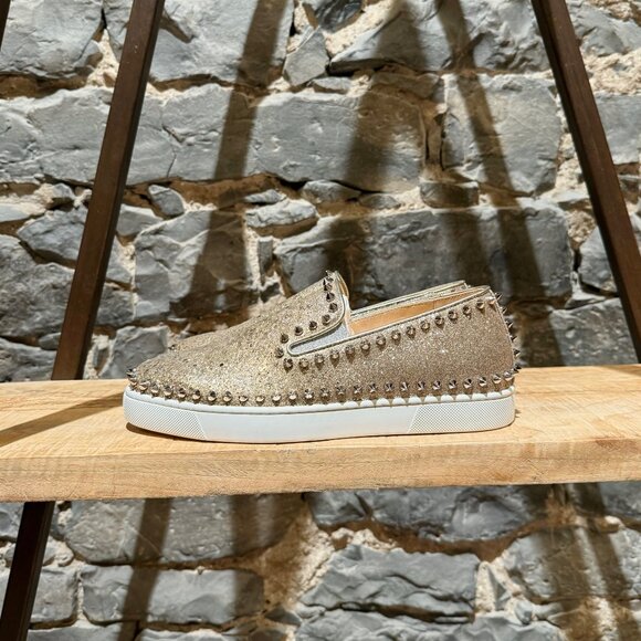 Christian Louboutin Glitter Gold Pik Boat Spike Slip-on Sneakers - Picture 6 of 12